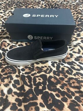 Sperry kids Black Slip-On Canvas Loafer with White Sole